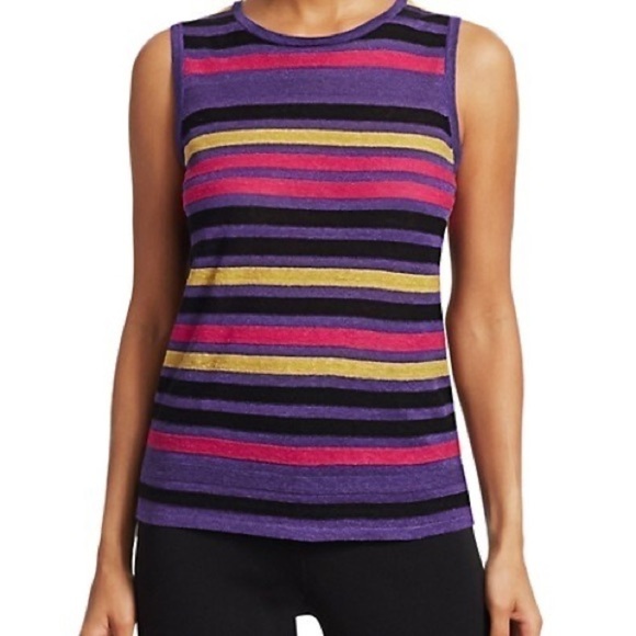 SAKS fifth ave COLLECTION Silk Linen Stripe Shel - Picture 1 of 7